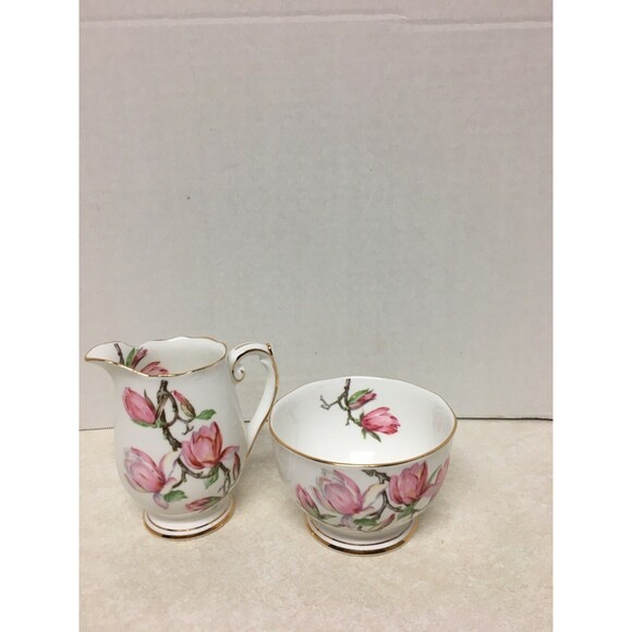 Vintage Roslyn Fine Bone China Magnolia Made In England Creamer And Sugar Set - Picture 1 of 11